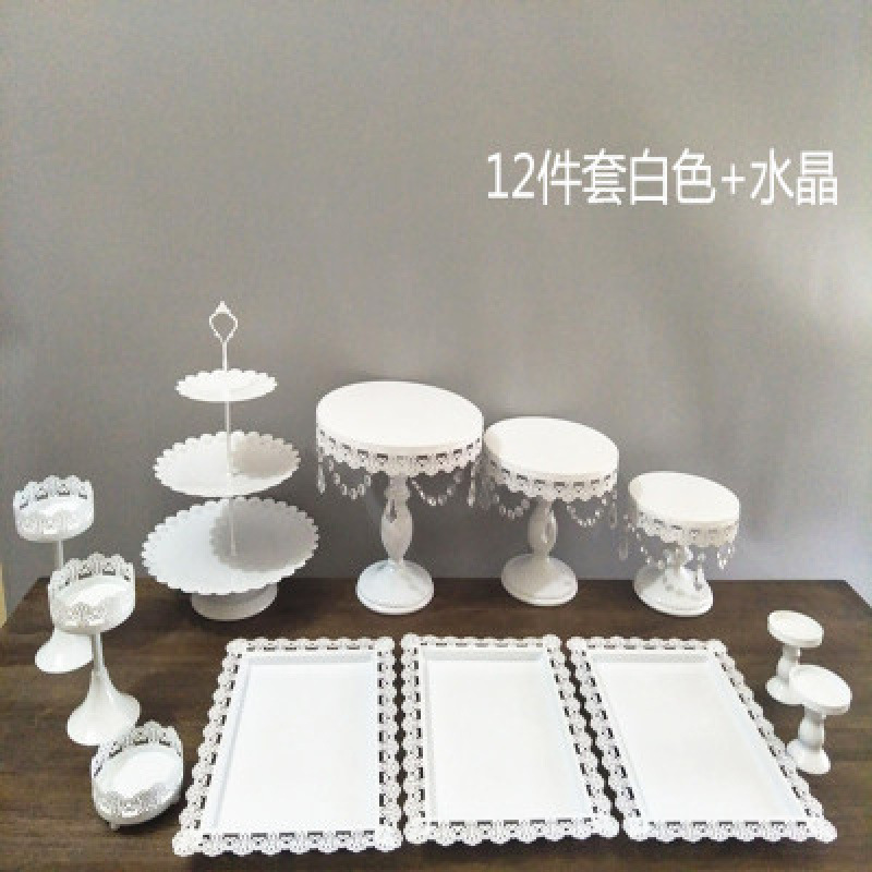 Postre de boda de oro Adornos de mesa Soporte de pastel de estilo europeo Accesorios de boda Bandeja de pastel de encaje Soporte de punto de hierro 12 piezas