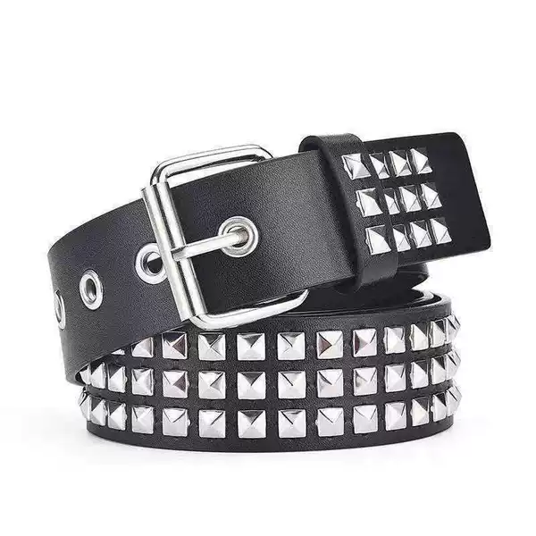 European and American Style Square Bead Rivet Belt, Metal Pyramid Belt, Unisex Cross-Border Belt, Punk Hardware Jeans Belt