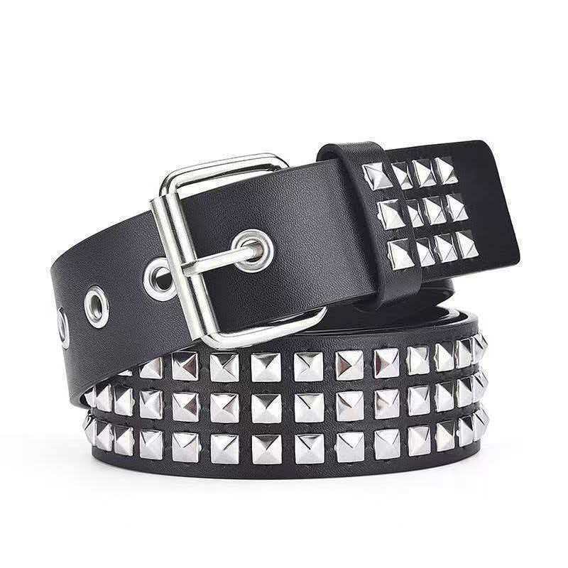 European and American Style Square Bead Rivet Belt, Metal Pyramid Belt, Unisex Cross-Border Belt, Punk Hardware Jeans Belt