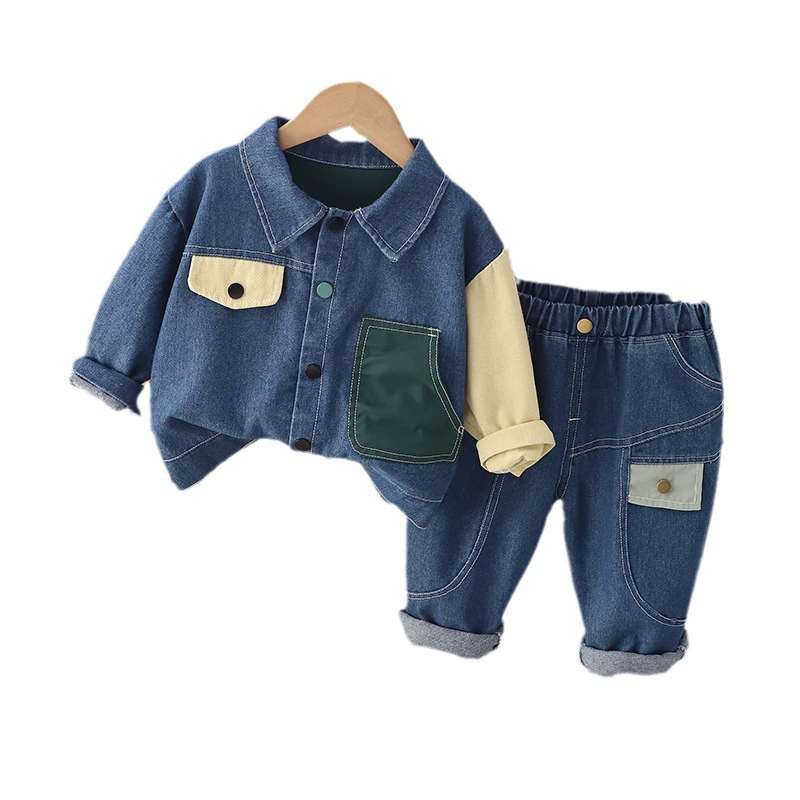 Denim demi-season children's set for boys, 2023, children's clothing, wholesale