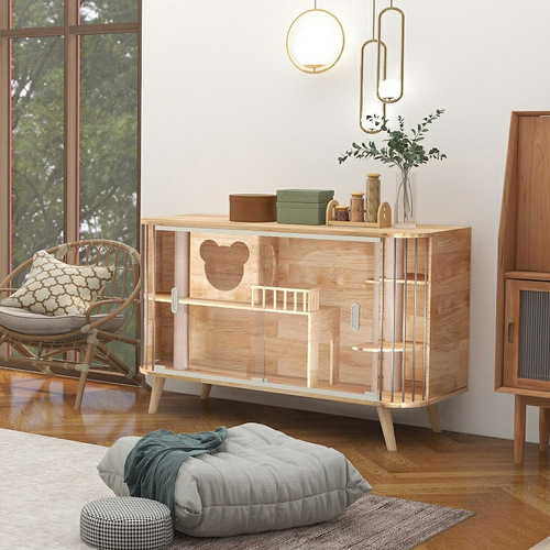 Mengzhu New Cat Cabinet Solid Wood Indoor Cat Villa Shared TV Cabinet for People and Pets Double-layer Cat Cage Cat House Display Cabinet