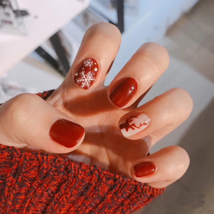 X169 Wearing Nail Art Christmas Snowflake Elk Cyber Red Nail Patch Nail Art Patch Wearing Nail Finished Nail