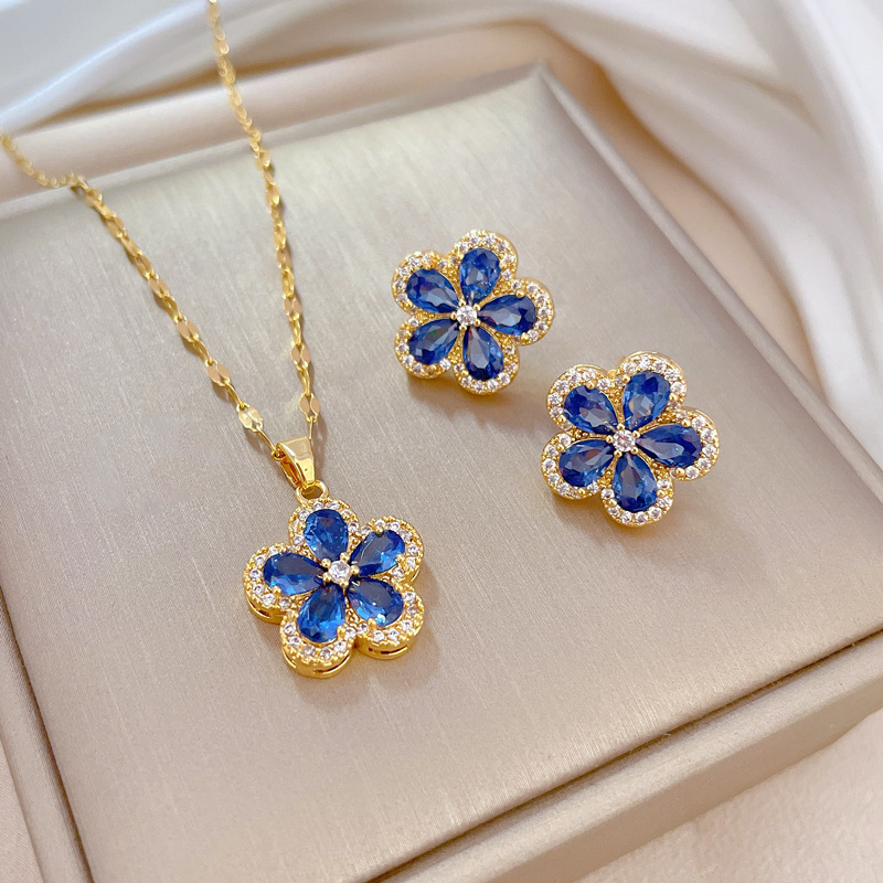 Titanium Steel Copper Glam Inlay Flower Zircon Earrings Necklace display picture 6