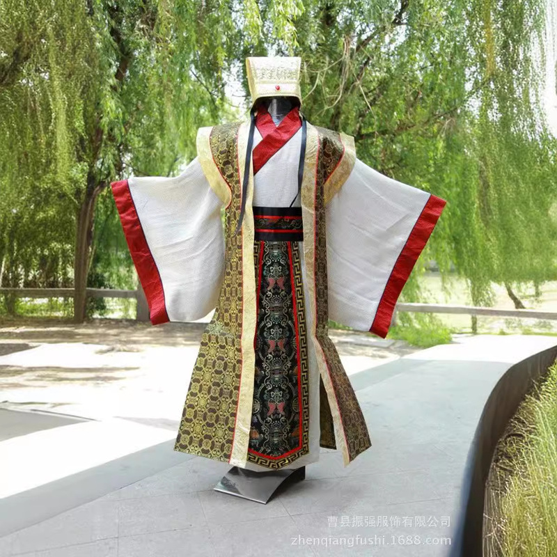 Ancient Chinese Costume for Men, Zhuge Liang Tang Suit, Spring and Autumn Period, Three Kingdoms, Han Dynasty, Warring States Period, Photo Shoot, Film and Stage Performance Clothing Set Ancient Chinese Costume for Men, Zhuge Liang Tang Suit, Spring and Autumn Period, Three Kingdoms, Han Dynasty, Warring States Period, Photo Shoot, Film and Stage Performance Clothing Set