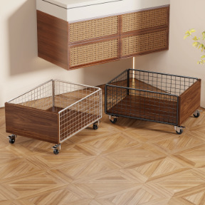 Medieval Style Movable Bathroom Laundry Basket Household Dirty Clothes Storage Basket Bathroom Cabinet Dirty Clothes Basket Trolley