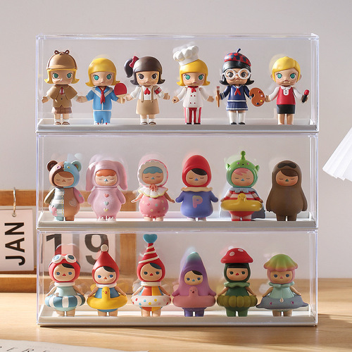 Blind Box Figure Display Box Waterproof Dustproof Moistureproof Anti-Toppling Transparent Desk Figure Storage Box with Stacking Display Stand