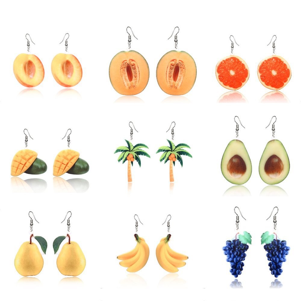 Nuevo manifiesto de moda transfronterizo creativo e interesante pendientes de fruta acrílico pendientes planos adecuados para mujeres y niñas