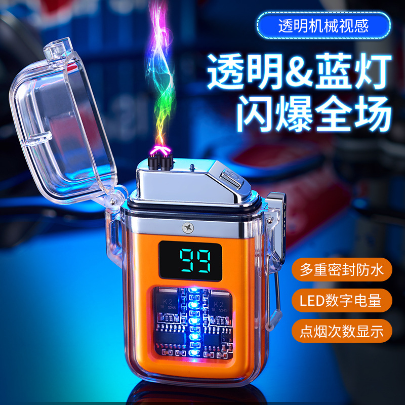 Type-C Charging Port Pulse Arc Igniter Transparent Case Outdoor Waterproof Windproof USB Igniter Cross-border