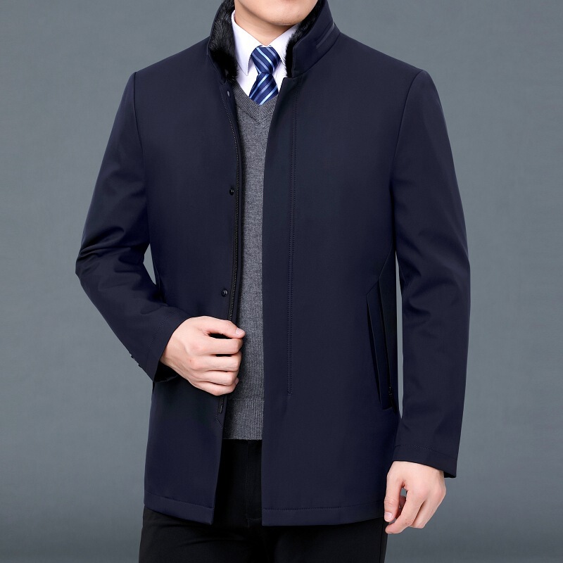 Winter Men's down Jacket Middle-Aged Men's Mink Fur Stand Collar Warm Removable White Duck down Liner Cold-Proof Jacket for Men