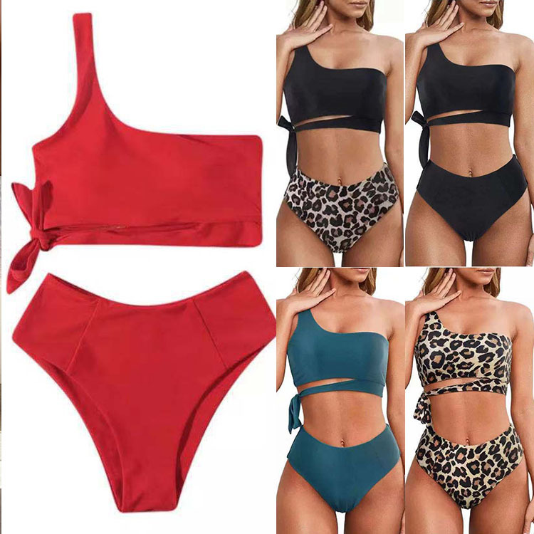2021 In-Stock Export European and American Sexy One-Shoulder Swimsuit Amazon Two-Piece Bikini Tight-Fitting European and American Style Swimsuit
