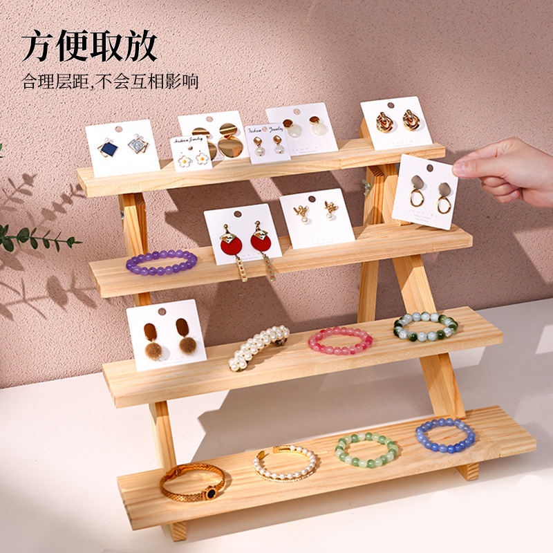 Jewelry Display Rack Solid Wood Desktop Earrings Jewelry Storage Rack Jewelry Bracelet Earrings Stall with Stepped Display