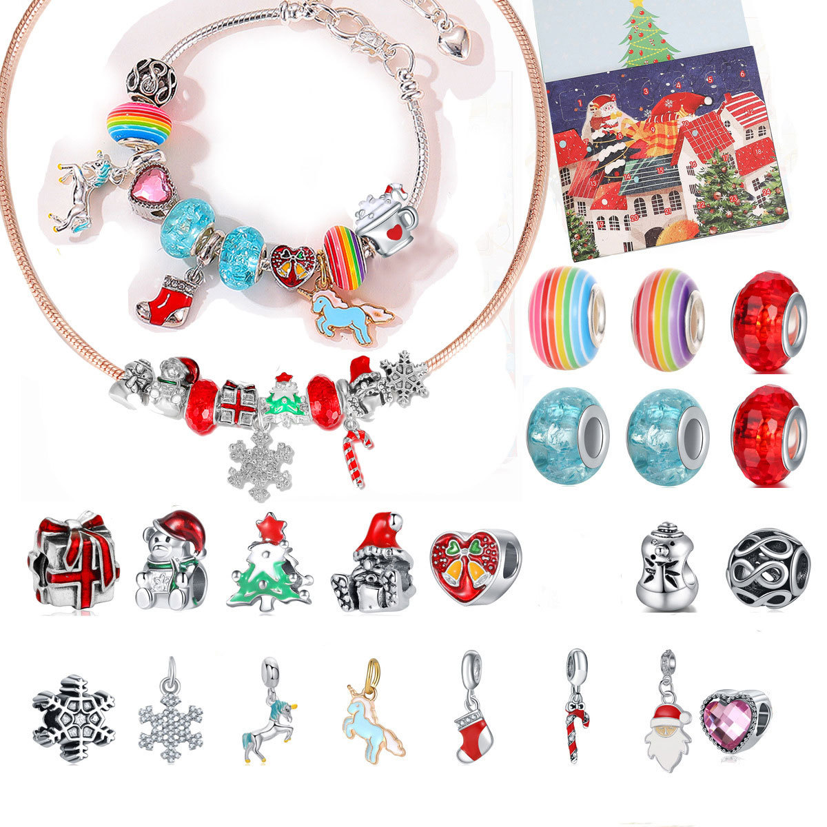 Christmas countdown calendar gift box set DIY beaded bracelet creative bracelet gift _voghion.com