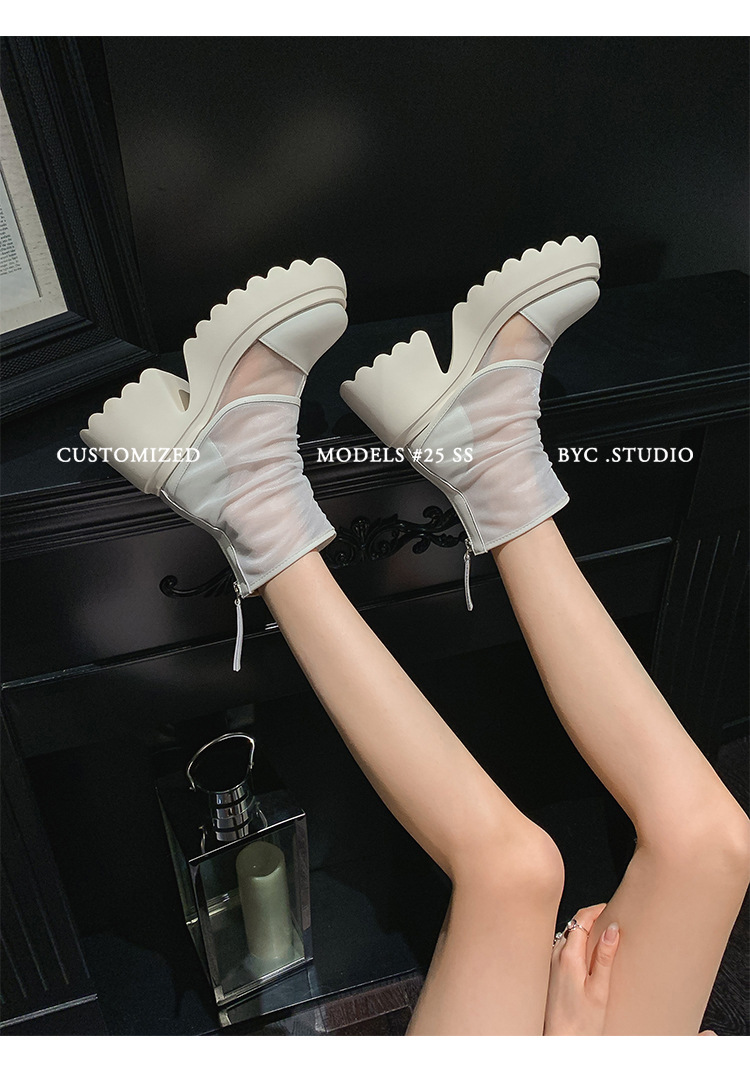 Boot lưới nữ cao gót 8cm đế dày phong cách Martin — Màu đen, Màu trắng chi tiết 15