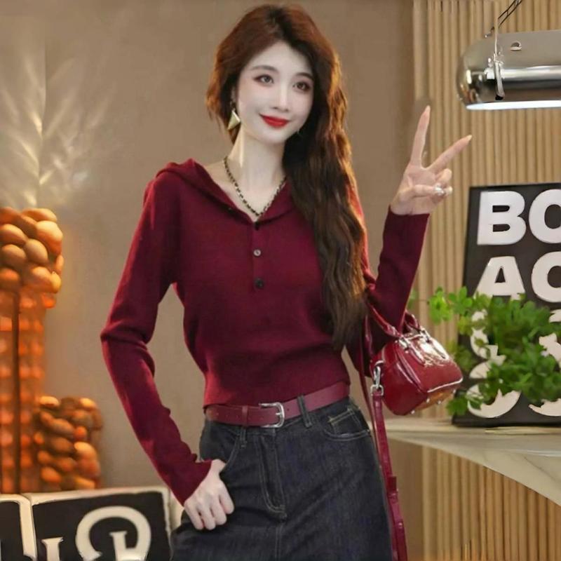 欧货设计感小众简约连帽毛衣女秋季2025新款百搭时尚洋气针织上衣|undefined
