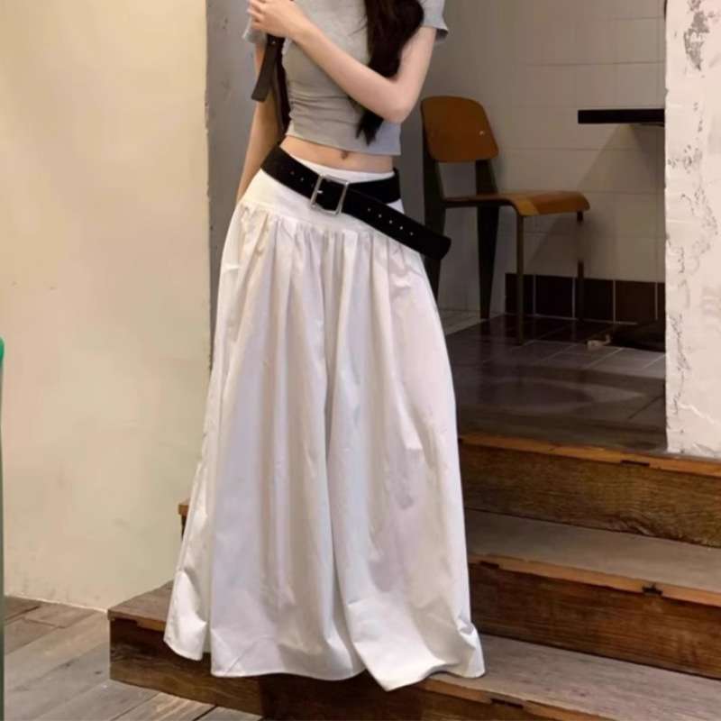 Korean-Style Summer High-Waisted Casual Skirt, Sweet and Cool Style for Hot Girls, Commuting Outfit, A-Line Long Skirt, Large Flared Umbrella Skirt, Dyed