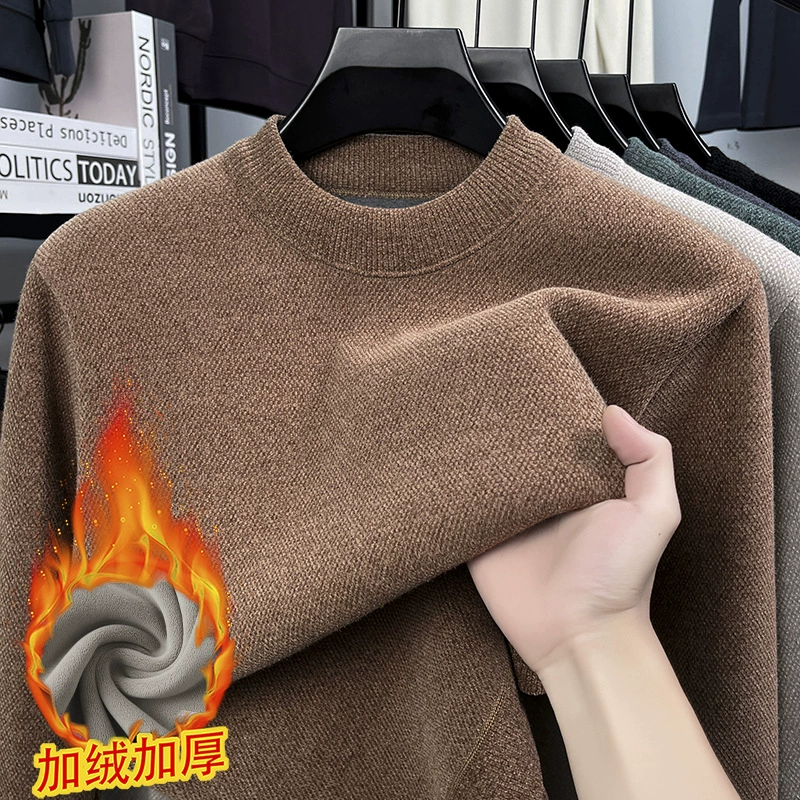 Мужской качественный вязаный зимний однотонный свитер из бархата, сохраняющий тепло, приятный к телу