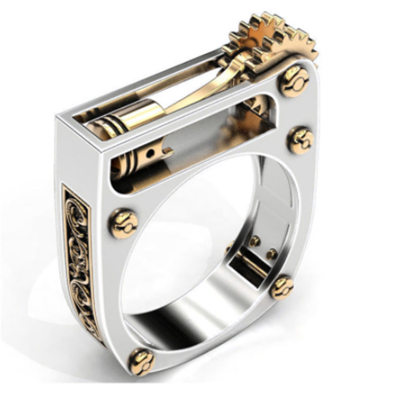 wish跨境电商新款货源几何机械双色男女通用戒指欧美流行饰品