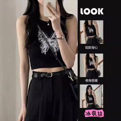 辣妹獨特别致小背心女夏季復古高級感黑色性感小個子外穿無袖上衣