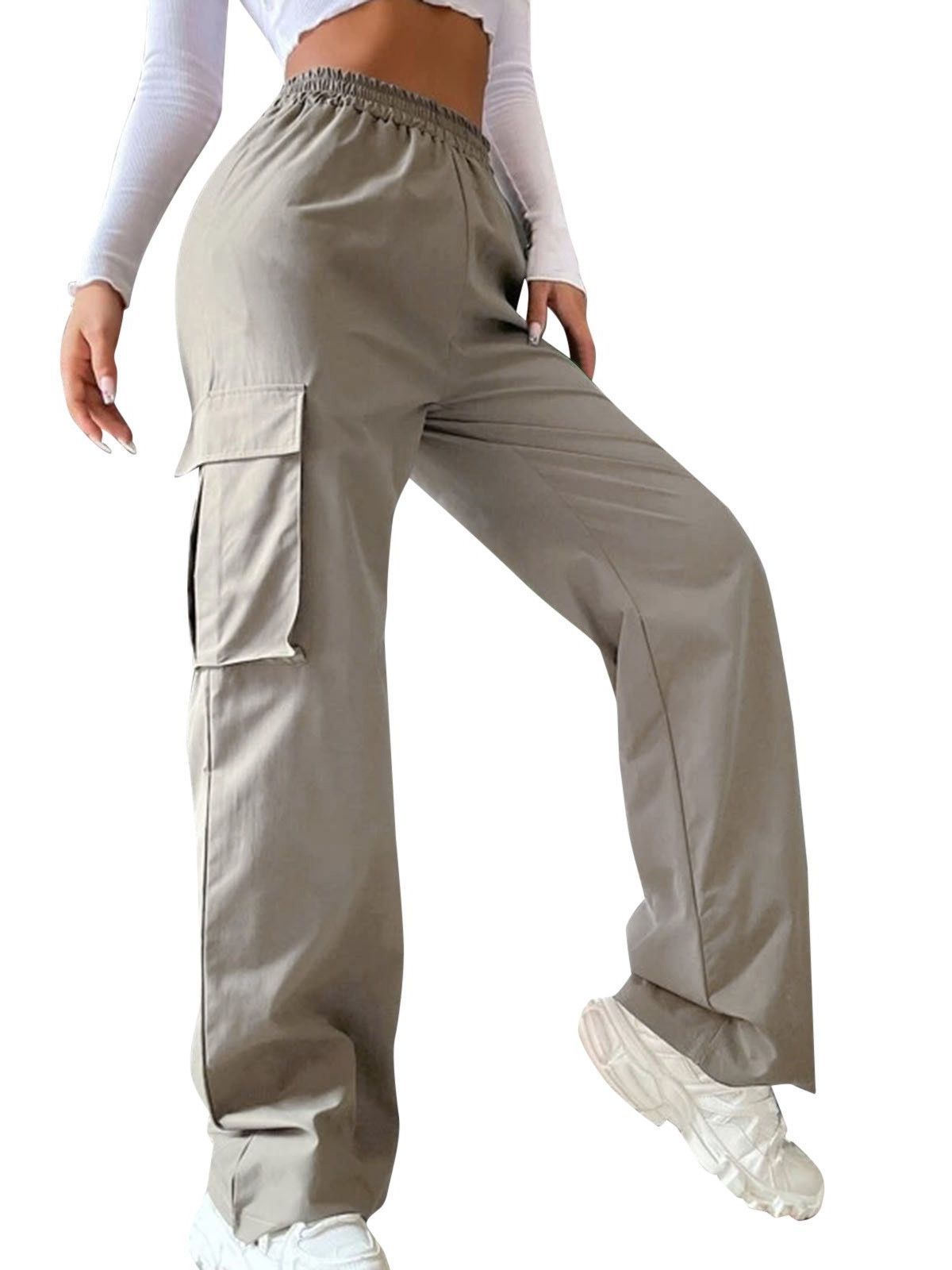 Pantalones de pierna ancha de talle alto sin cinturón, de pierna recta, holgados, elegantes para ir al trabajo, pantalones casuales, estilo de talle alto.