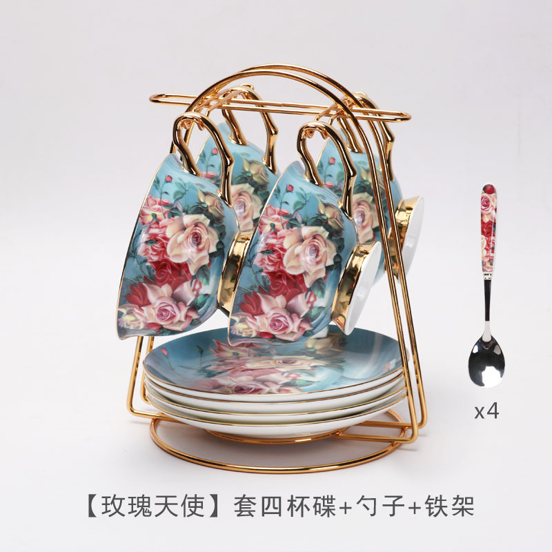 Conjunto de tazas de café europeas de cerámica de alta calidad, pequeño lujo de té de la tarde con cuchara de cerámica, taza de té de flores, caja de regalo