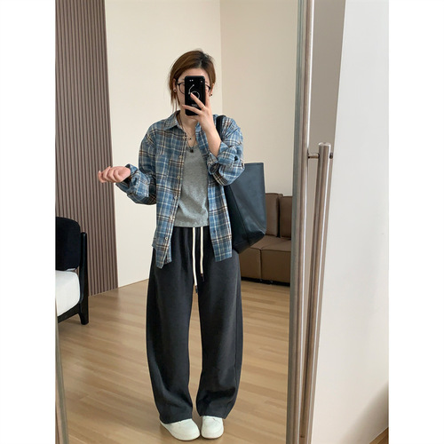 Women's Blue Plaid Long-Sleeve Shirt Jacket 2025 Spring and Autumn New French Retro Elegant Top Design Sense