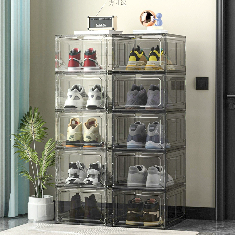 Магнитное всасывание для хранения пластиковый прозрачный ящик для обуви коробка для хранения обуви для общежития шкаф для обуви отдельно оптом