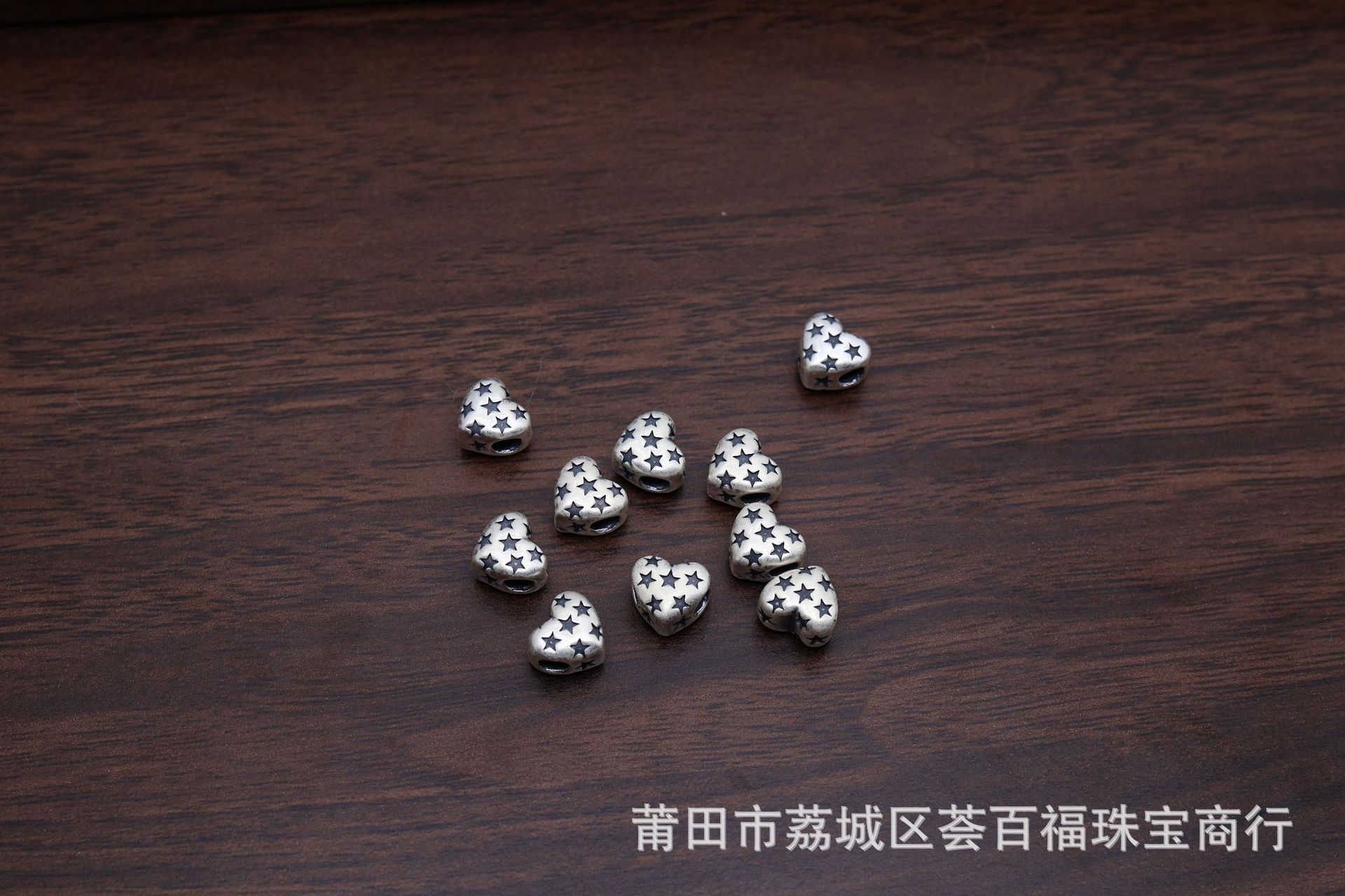 S999 pure silver heart-shaped 3D spacer beads, loose beads accessories, pentagram and heart-shaped jewelry, DIY stringing pearl bracelet materials