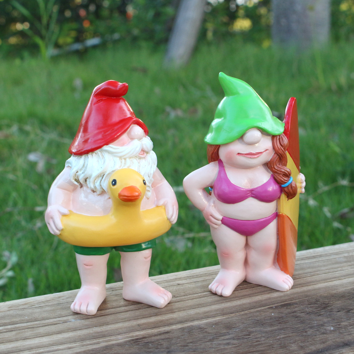  Funny Garden Gnome Men and Women Dwarfs Outdoor Beach Wind Surfing Figurines Novelty Garden Decoration