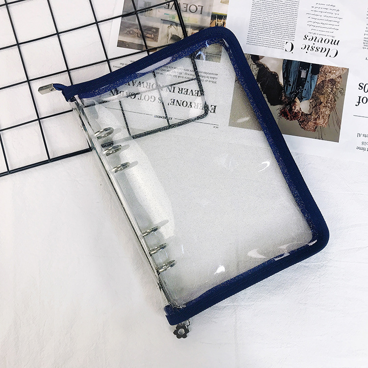 Nueva combinación de estilo coreano A5 transparente 6-agujero con cremallera portátil PVC transparente de hojas sueltas de viaje cuaderno de hojas sueltas