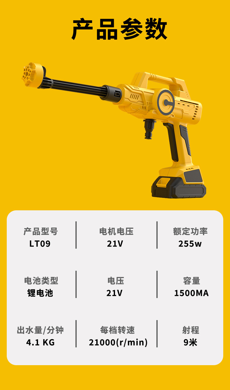 Easy-To-Install Household Pressure Washer Water Gun with Extended Hose, Handheld Spray Gun for Car Washing, Watering, and Cleaning Set
