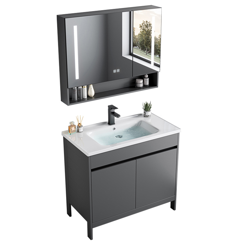 Mueble de baño de piso de aluminio para espacio transfronterizo, baño de hotel combinado, lavabo facial integrado de cerámica