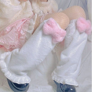 Japanese Style Sweet Soft Girl Lolita Slimming Look Leg Covers Female Cute Bow Plush Jk Socks Set Student Mid-Length Socks