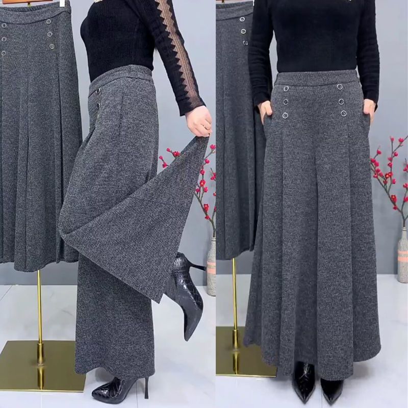 (2개) 가을과 겨울 새로운 도착 CULOTTES 여성의 기모 넓은 다리 바지 느슨한 높은 탄성 허리 중년 및 노인 어머니 두께