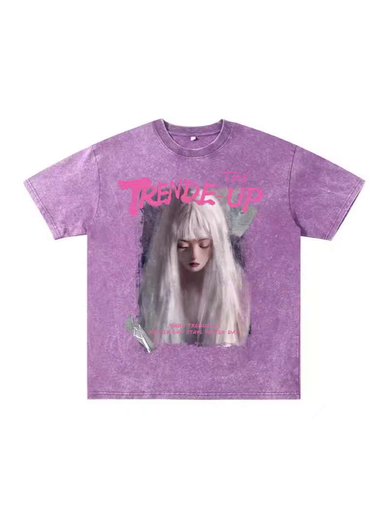 Comercio exterior hacer vieja camiseta de manga corta hombre verano cuello redondo suelto oversize vintage marca de moda chaqueta vintage marca de moda