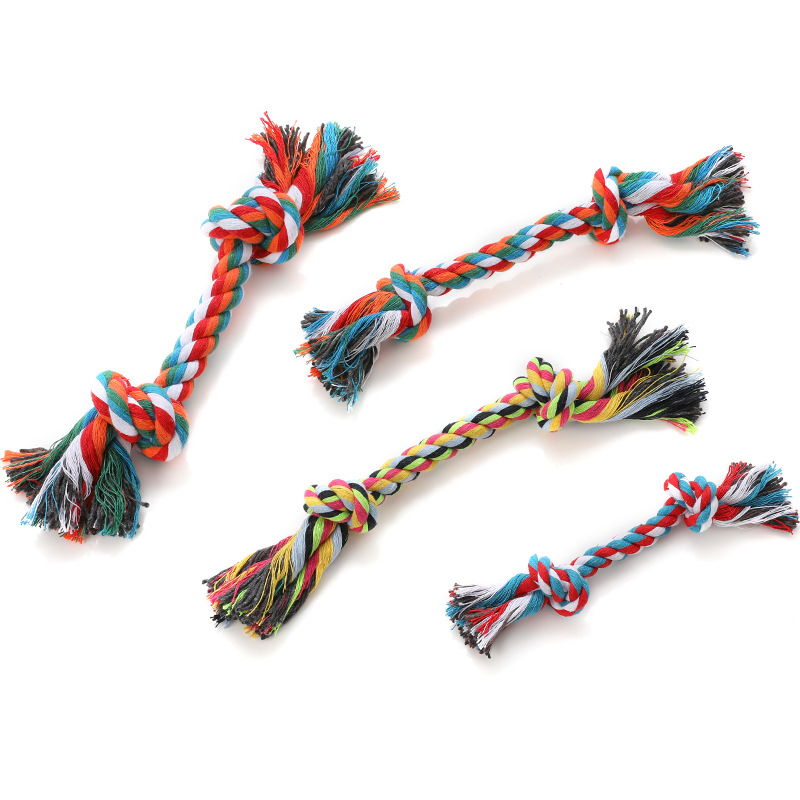 Hawo cuerda de algodón de doble nudo cuerda de mordida de perro mascota al por mayor mordedor nudo de perro juguete interactivo resistente a mordeduras suministros para mascotas
