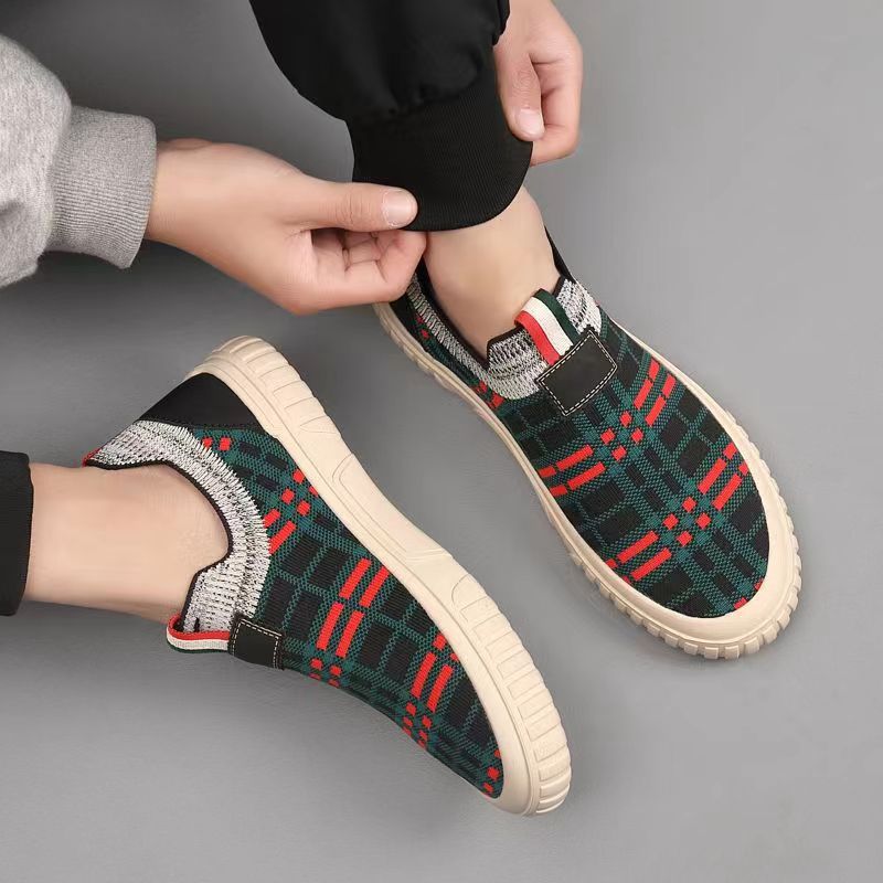 Herrskor Sommar Nya Fly Woven Andas Män Mesh Panel Skor Utrikeshandel Trend Vävda All-match Slip-on Casual Skor_voghion.com