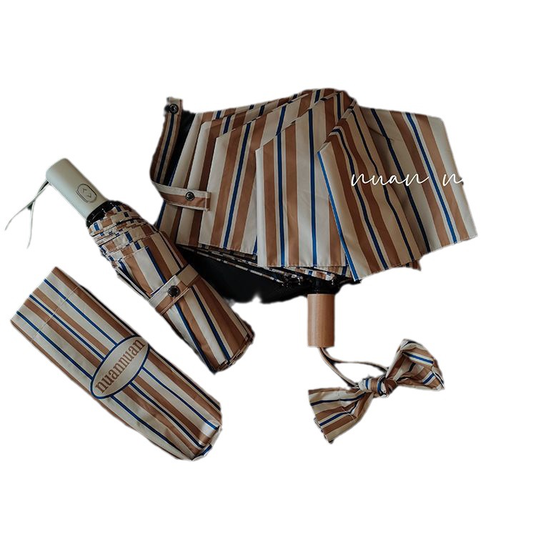 アメリカンレトロストライプ高颜値雨伞レディース折り畳み晴雨両用日焼け止め紫外线耐风日伞インスタ