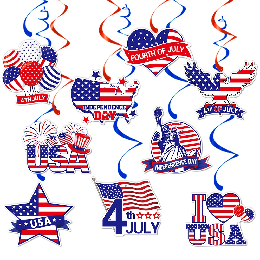 Día de la Independencia transfronterizo espiral bandera de Estados Unidos colgante espiral decoración de la atmósfera del día de la independencia