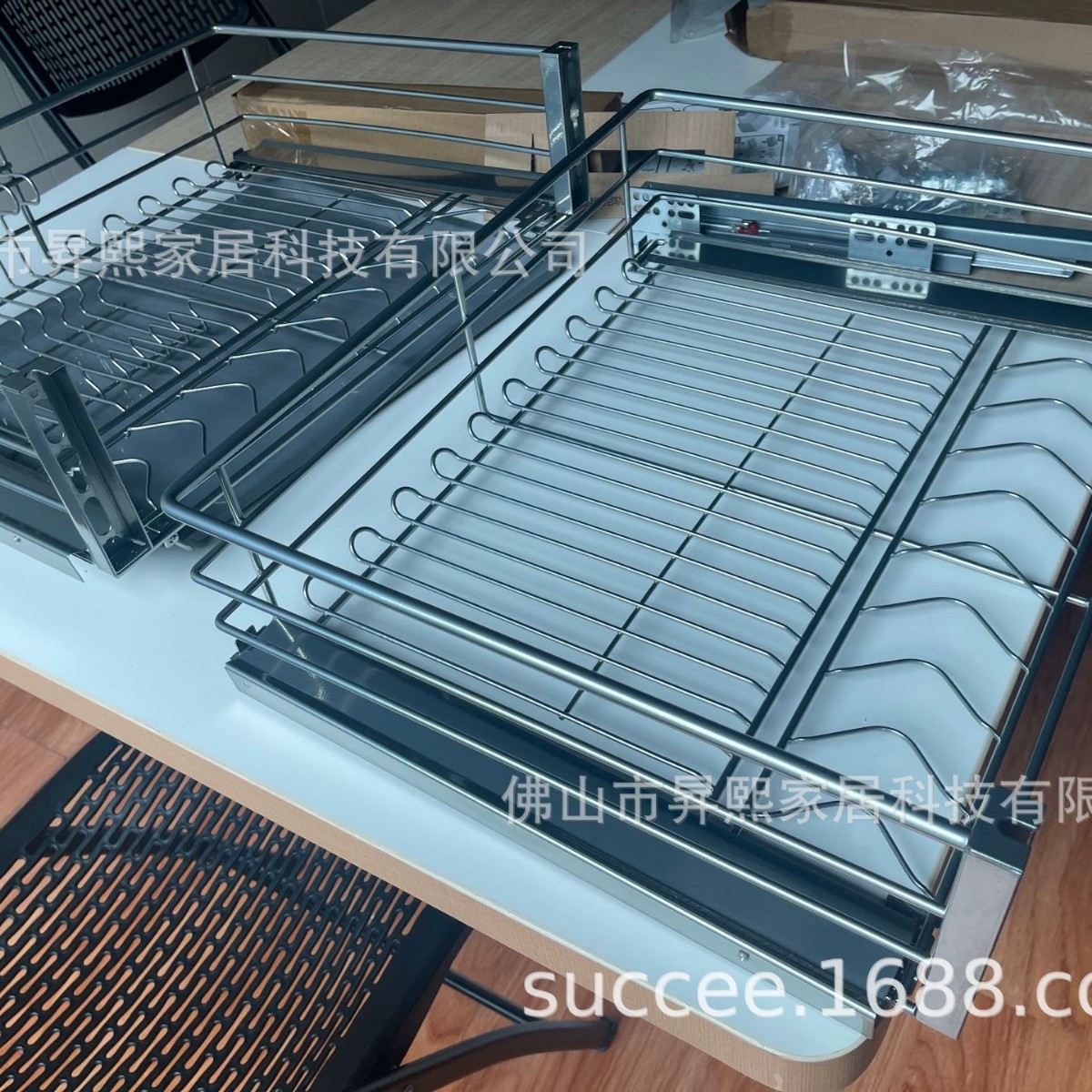 Comercio exterior 304 gabinete de acero inoxidable canasta de platos de cocina canasta de doble cajón almacenamiento personalizado mayorista