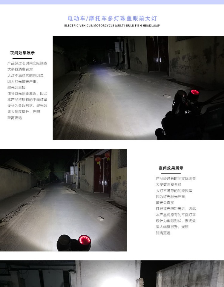 Super bright LED headlight assembly for electric tricycles, motorcycle headlight, 48v60v universal front headlight