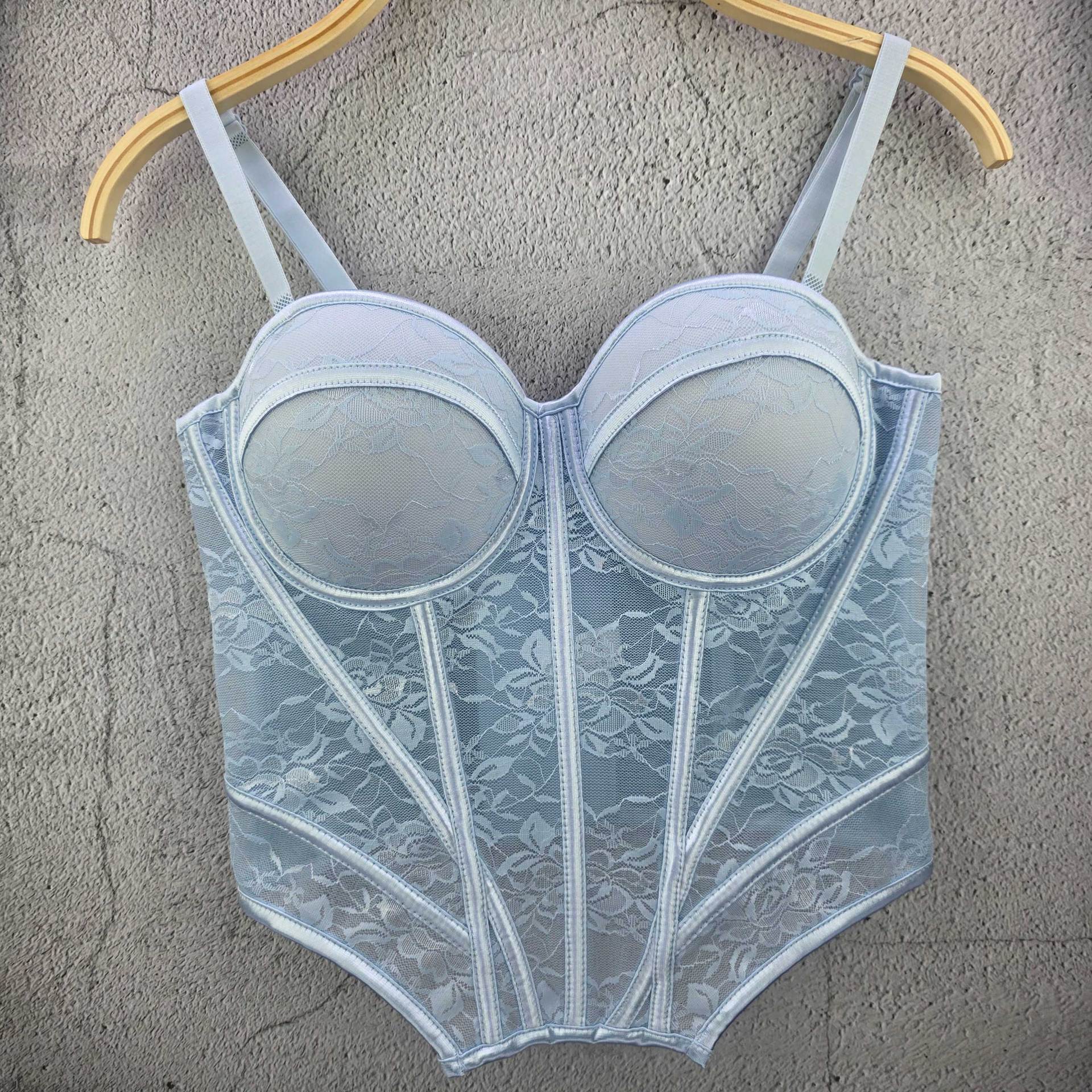 Las mujeres con corsés de hueso de pescado de encaje sólido sexy pueden usar tirantes afuera, las bailarinas se adelgazan y se modelan.
