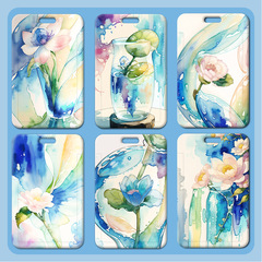 Watercolor Healing Pattern Card Holder Wholesale Student Meal Card School ID Work Pass Access Card Holder Small Card Brand Bus Card