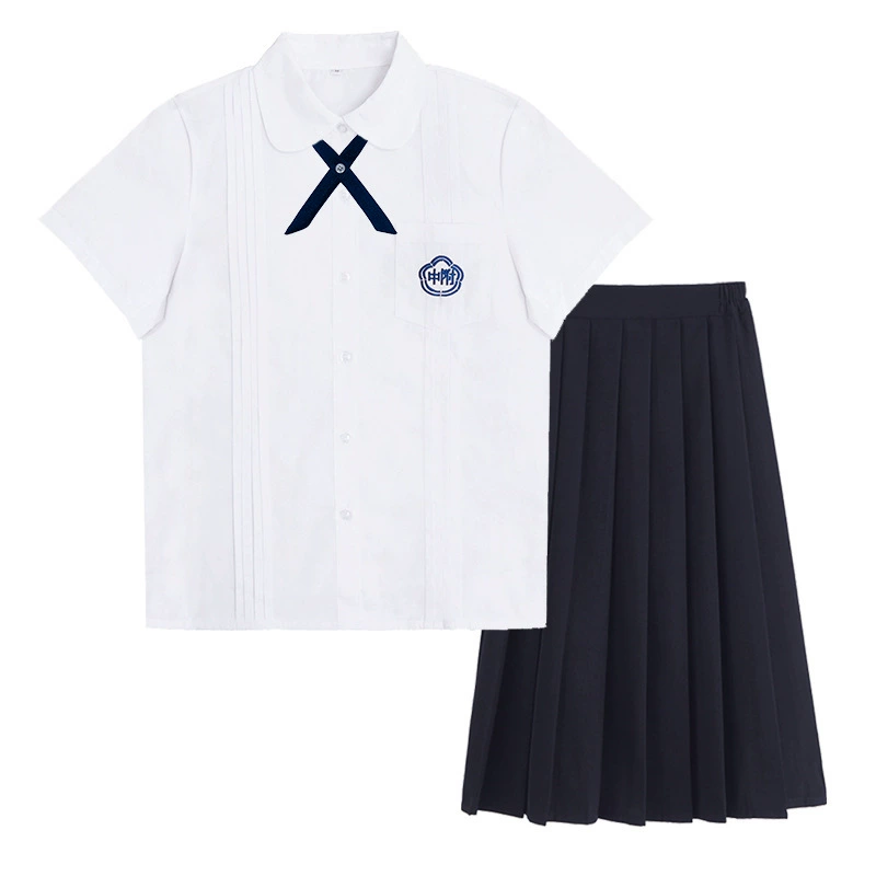 Uniform, shirt, student pleated skirt, set, long-sleeve, brace, with embroidery