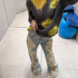 正确版本现货高品质AC家新款马海毛镂空笑脸毛衣时尚百搭男女同款