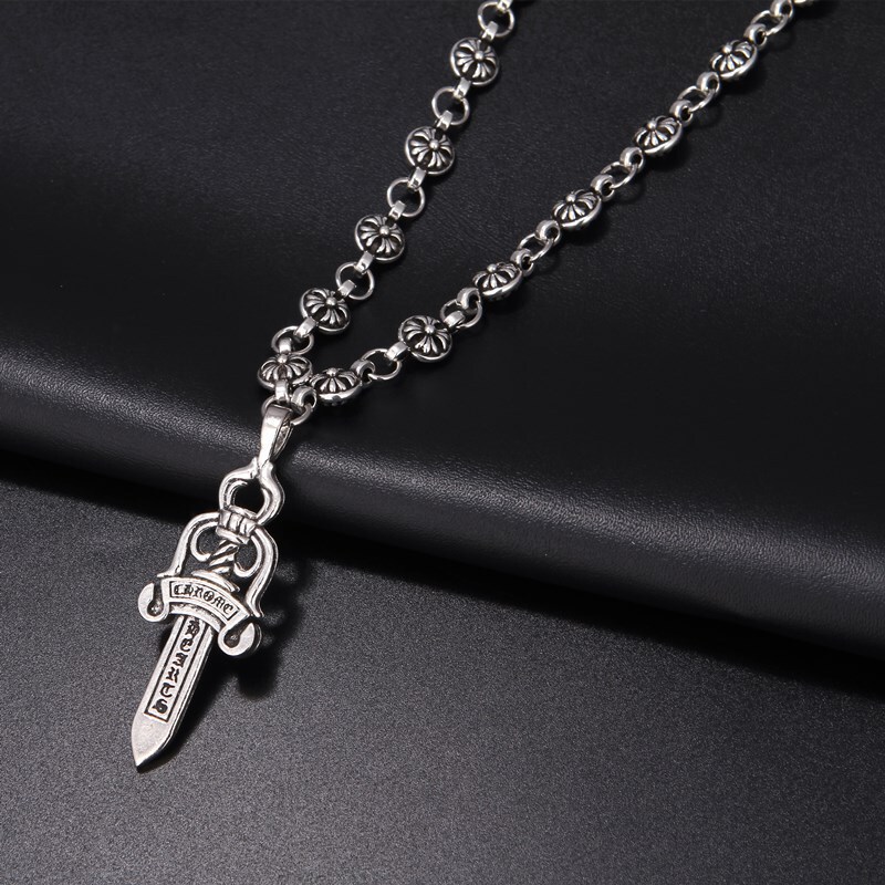 Fashion retro Silver European hairdresser with electroplated silver sword pendant sweater chain pendant old fashion accessories