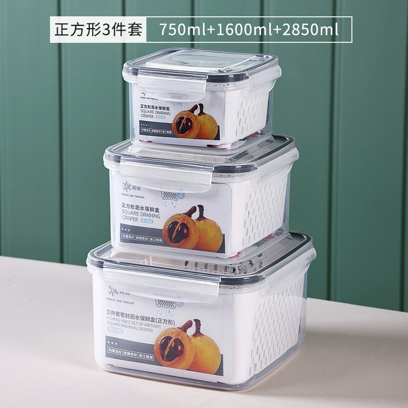Double‑layer draining food storage box, transparent food‑grade, multiple sizes & sets