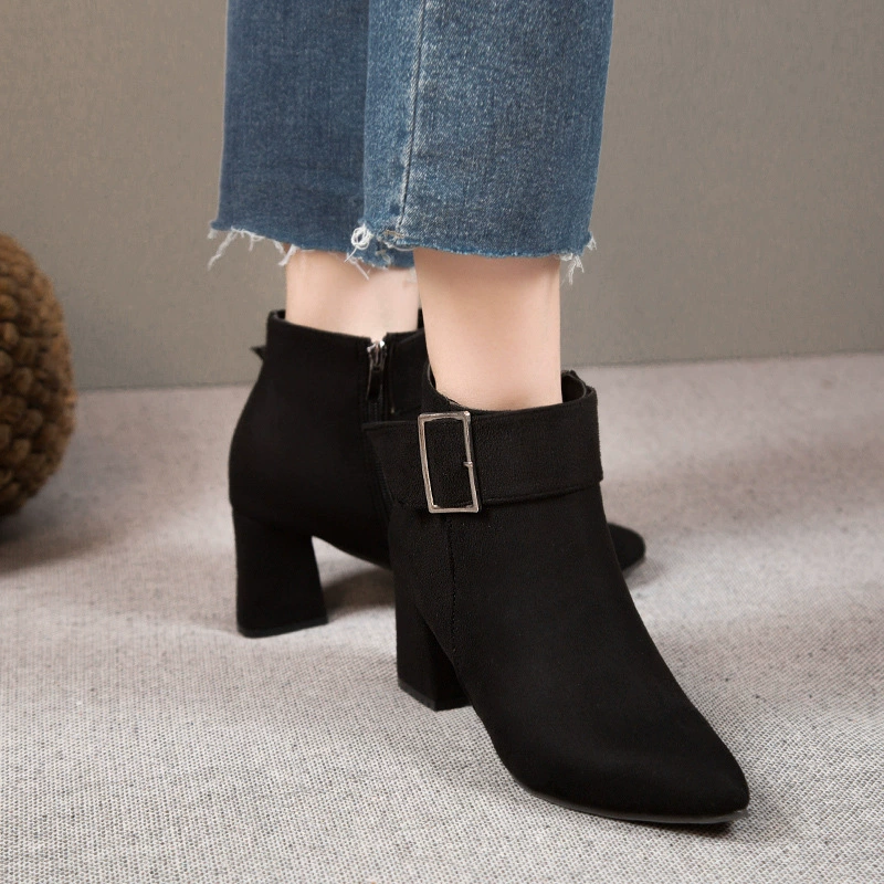 Demi-season fashionable high low boots pointy toe, plus size