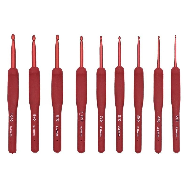 Colorido TPR mango suave traje de ganchillo de aluminio hecho a mano DIY tejer de ganchillo suéter de ganchillo de plástico al por mayor de ganchillo de metal