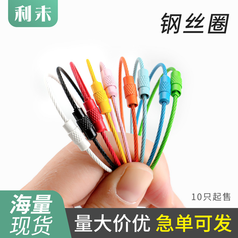 Factory color wire ring key ring stainless steel rope ring candy color key chain pendant color paint wire ring