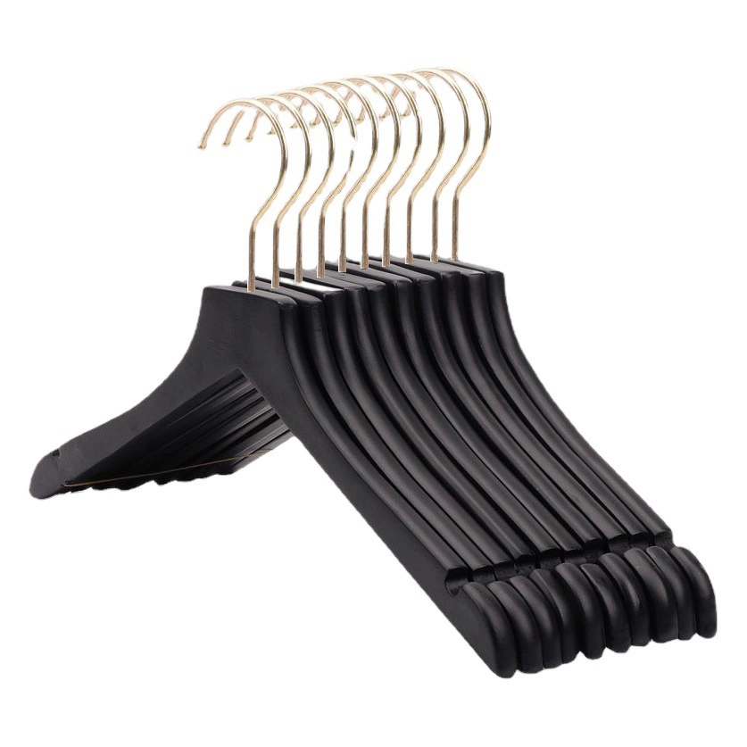 Черные вешалки из массива дерева для магазинов одежды, нескользящие деревянные вешалки для детских и женских магазинов одежды, оптовые зажимы для вешалок для брюк.